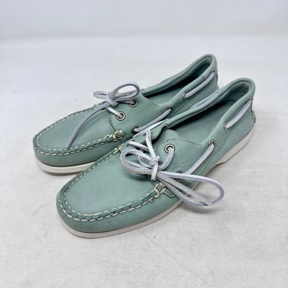 Category 5 Boat Shoes Sage Green 6.5 M Preppy Nautical Coastal Leather Casual